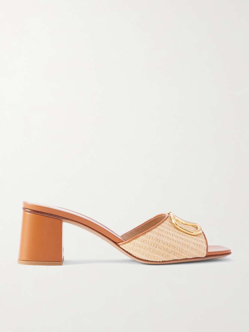 Valentino Garavani Vlogo Leather-trimmed Raffia Sandals