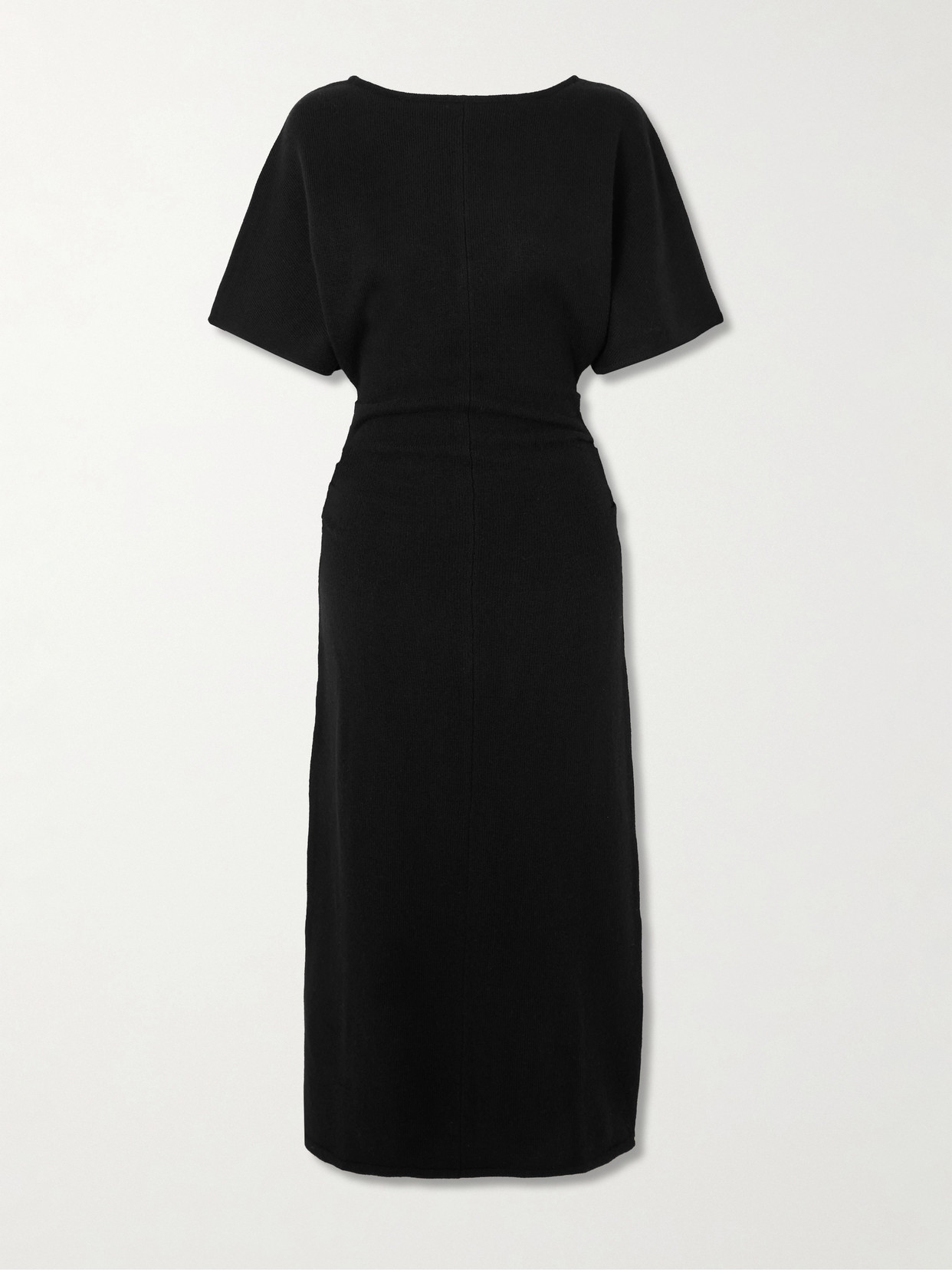 Staud Amelie Ruched Wool-blend Midi Dress In Black
