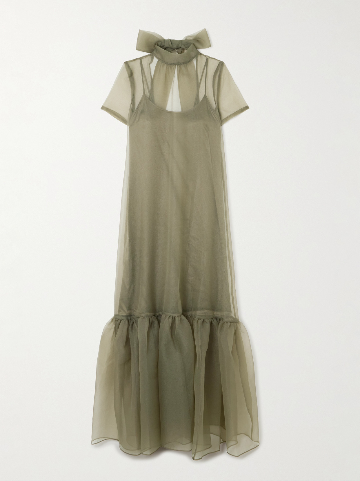 Staud Calluna Thyme Sheer Organza Maxi Dress In Green