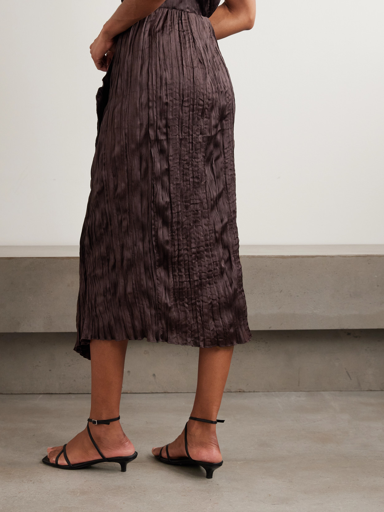 Mai Draped Plissé-Satin Midi