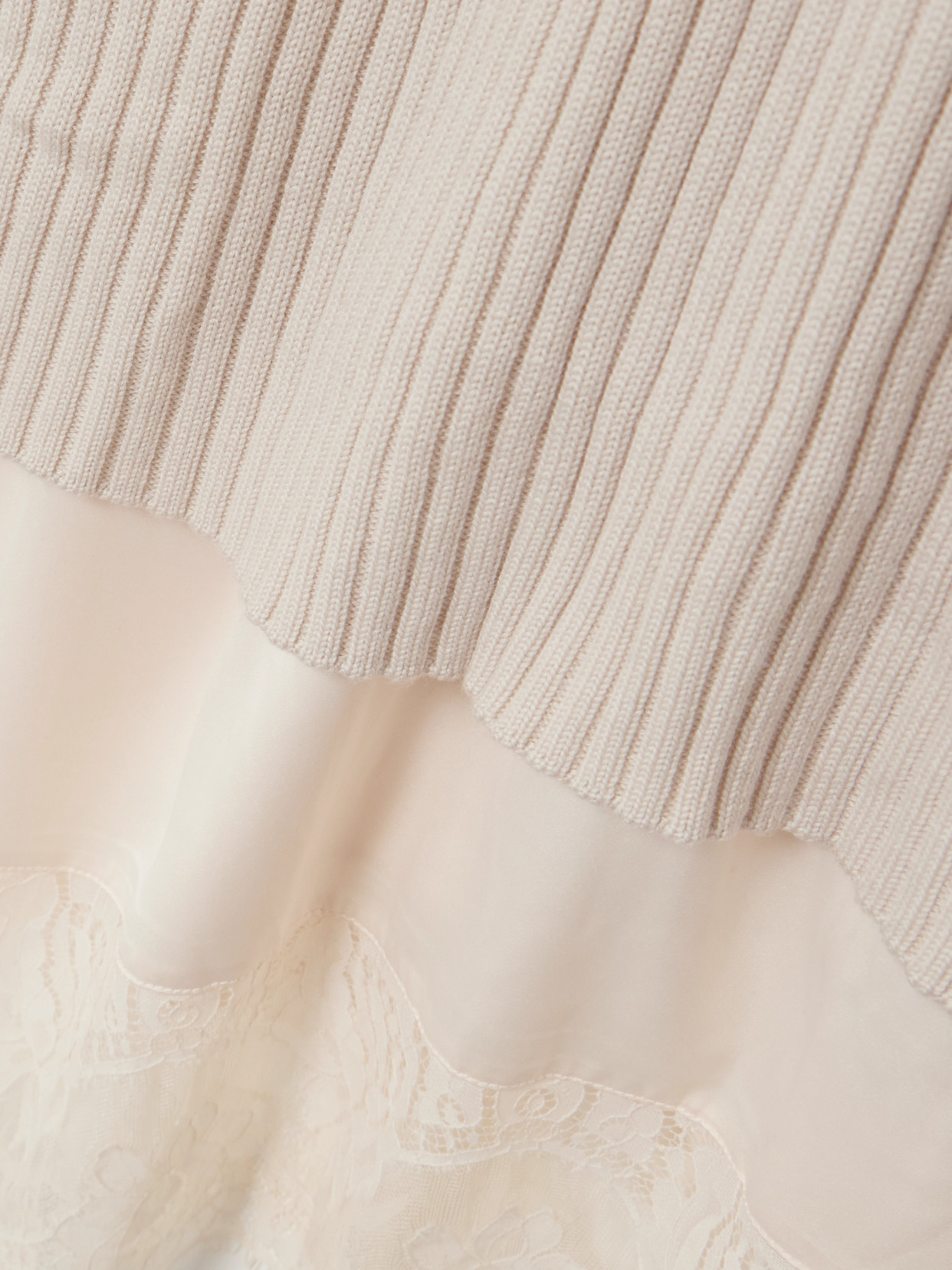 Staud Willow Layered Lace-trimmed Satin And Ribbed Wool-blend Midi Dress In Neutral