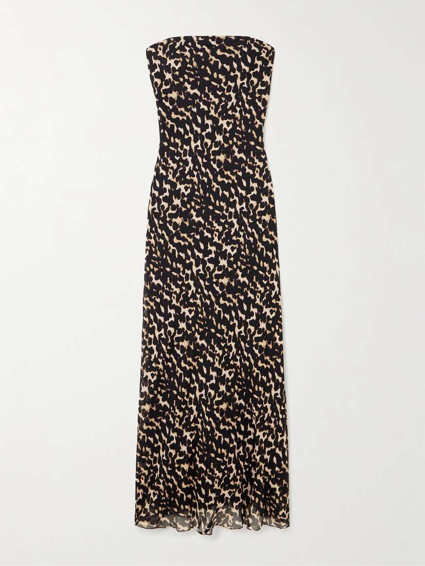 Staud Cassie Strapless Printed Silk Maxi Dress