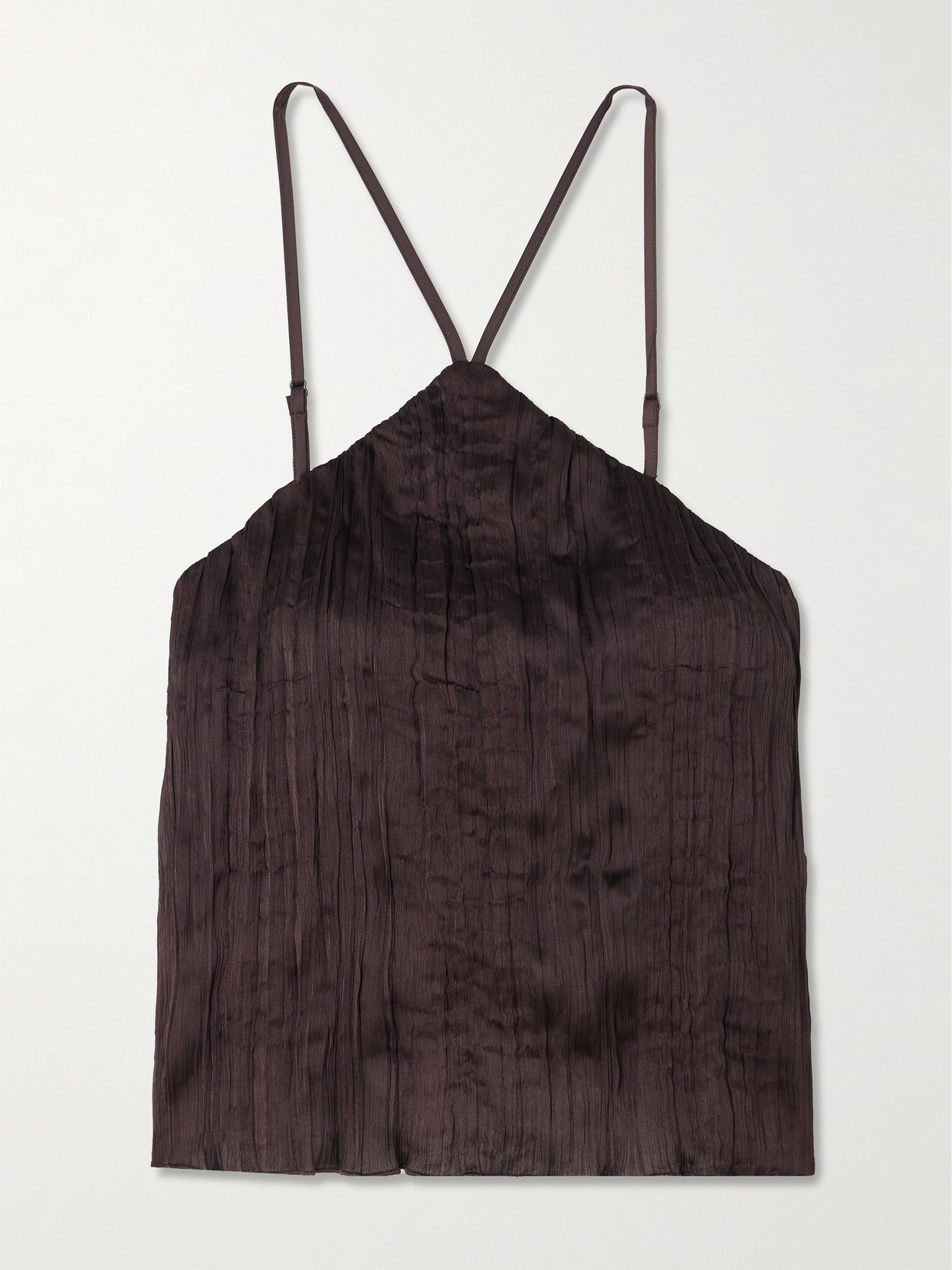 Staud Akari Plissé Halterneck Top In Brown