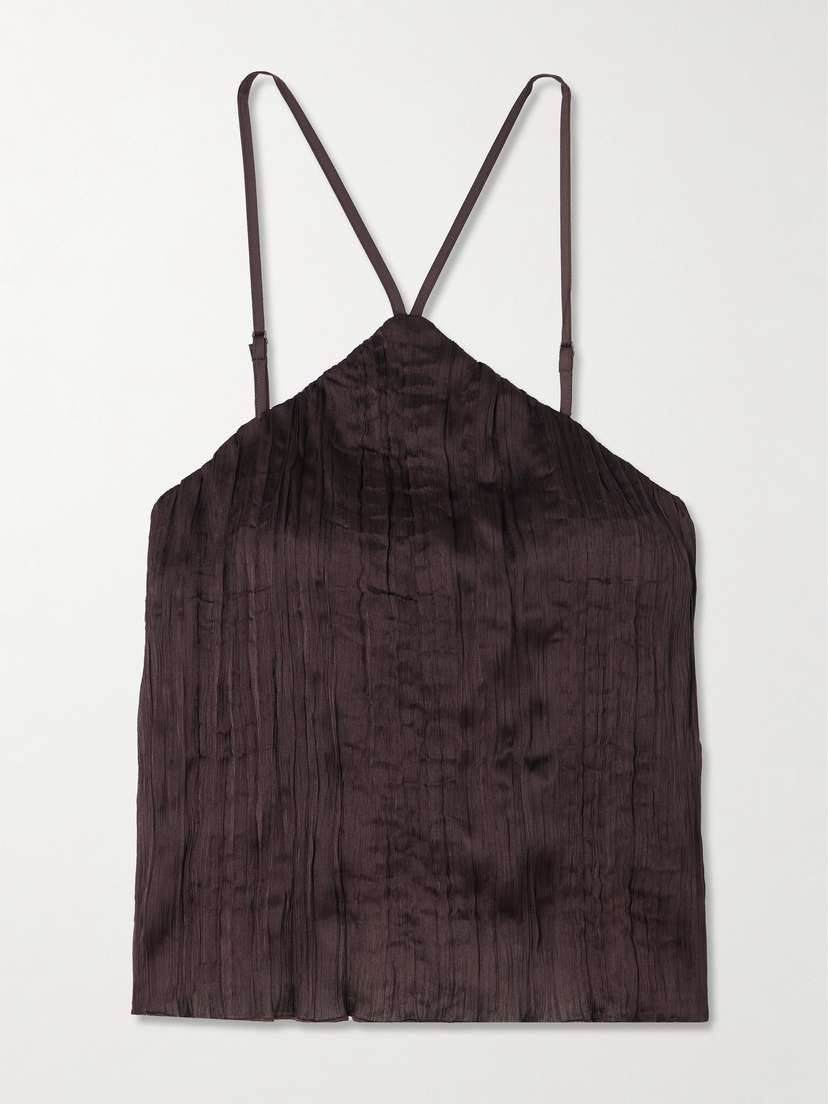 Staud Akari Plissé-satin Top