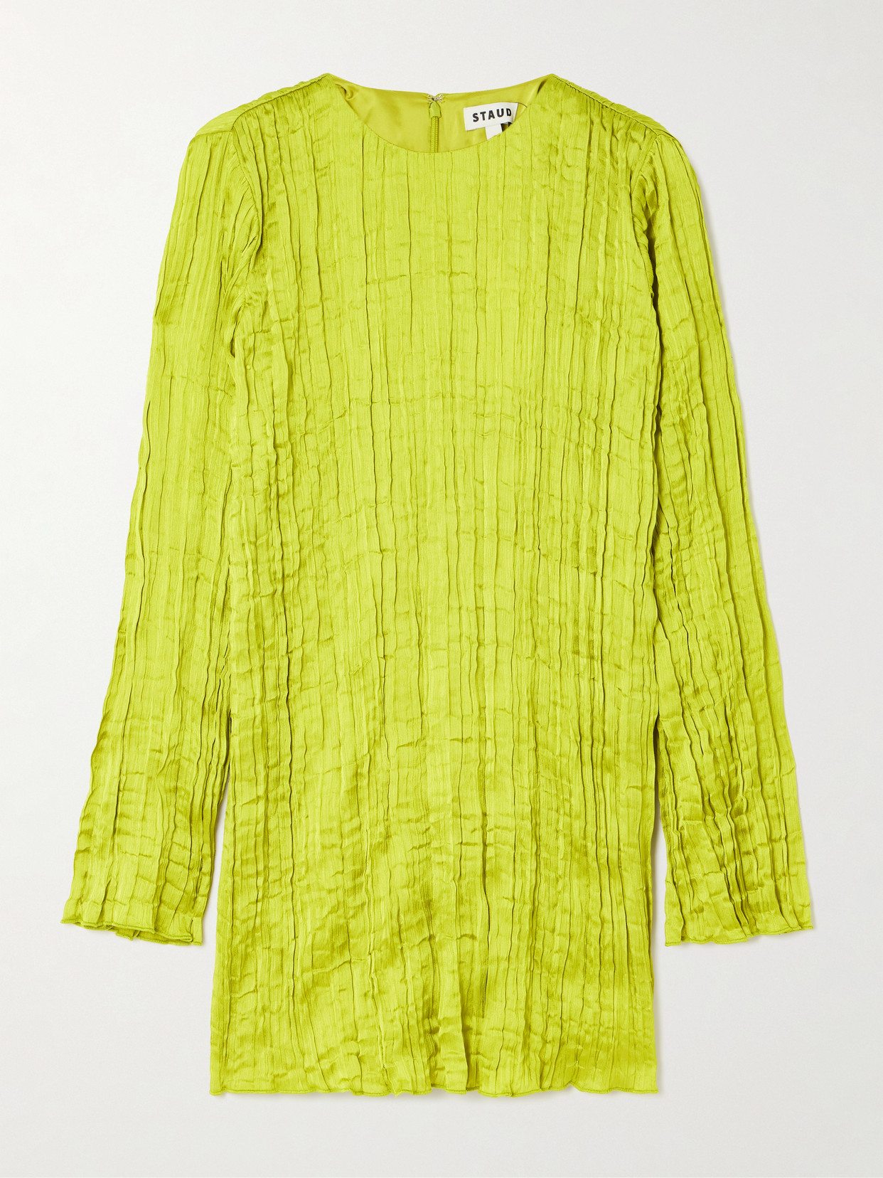 Staud Kona Plissé-satin Mini Dress In Green