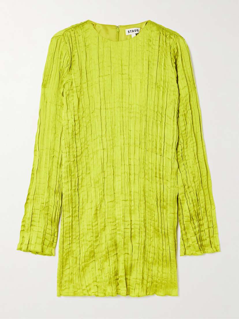 Staud Kona Plissé-satin Mini Dress