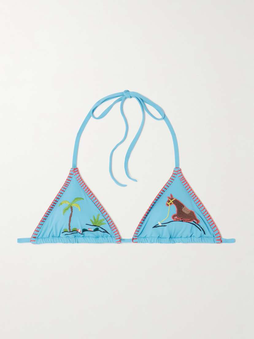 Staud Lido Embroidered Triangle Bikini Top