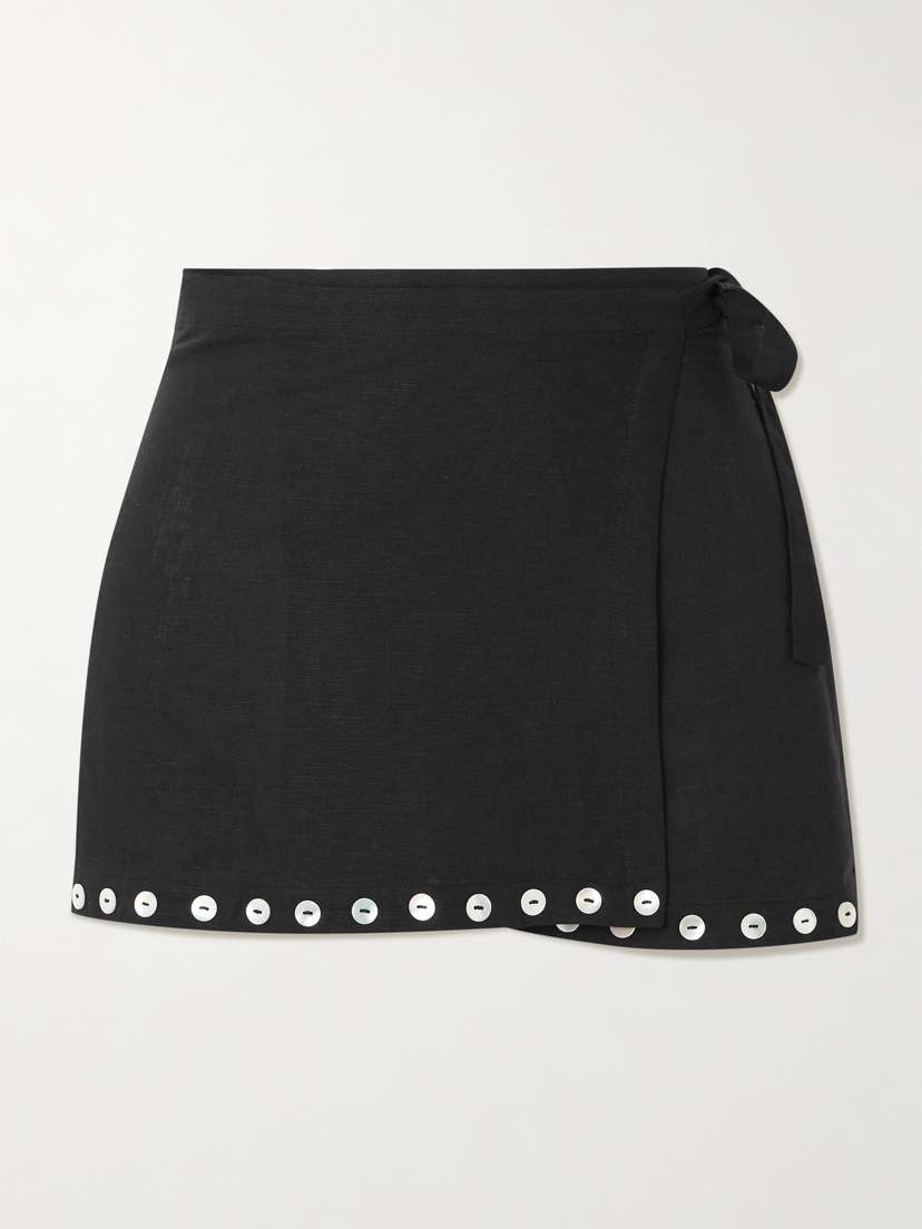 Staud Zandra Button-detailed Linen-blend Mini Wrap Skirt