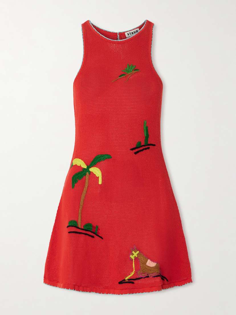 Staud Marea Embroidered Open-knit Mini Dress