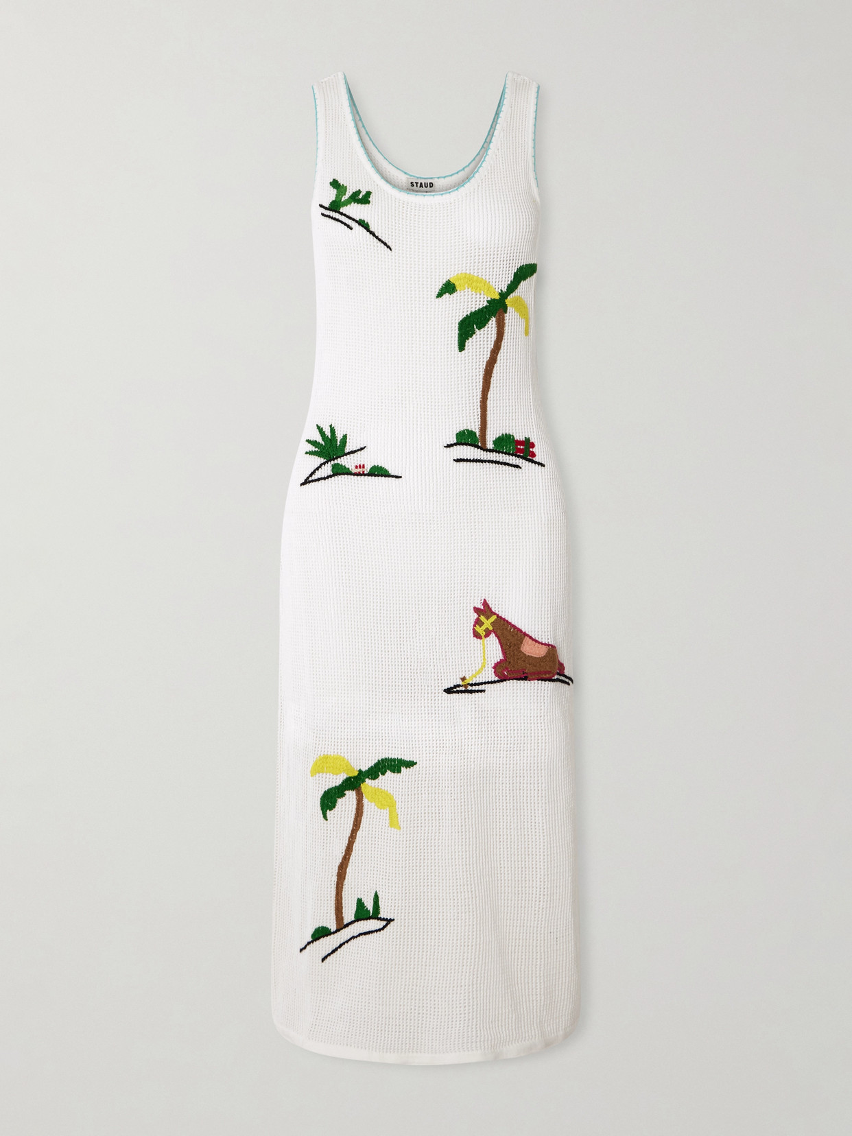 Staud Luma Embroidered Open-knit Cotton Midi Dress In White