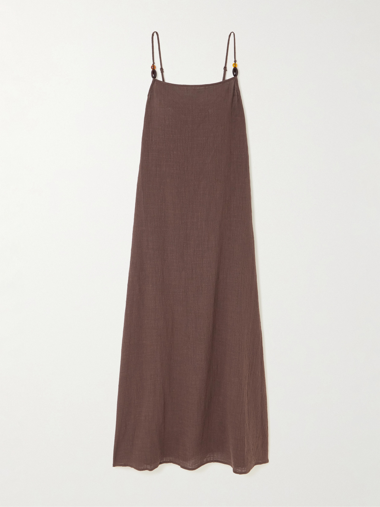 Staud Laura Bead-embellished Cotton-gauze Maxi Dress In Brown