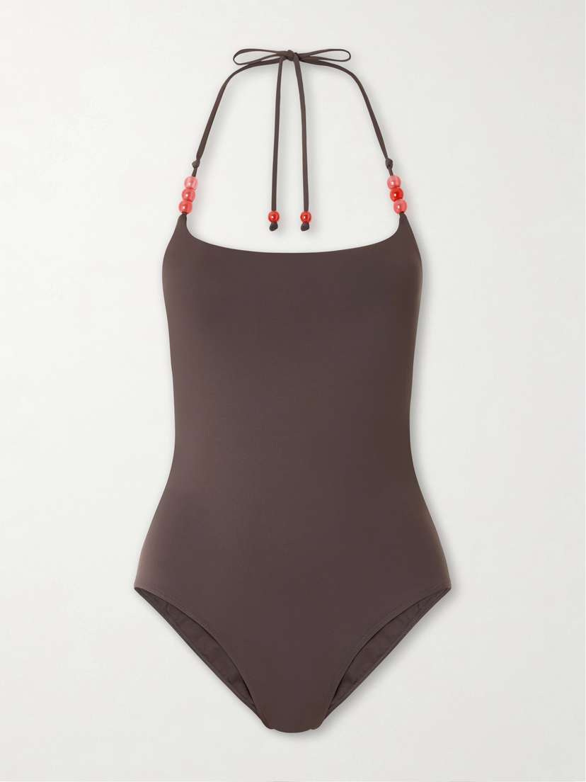 Staud Laird Embellished Halterneck Swimsuit
