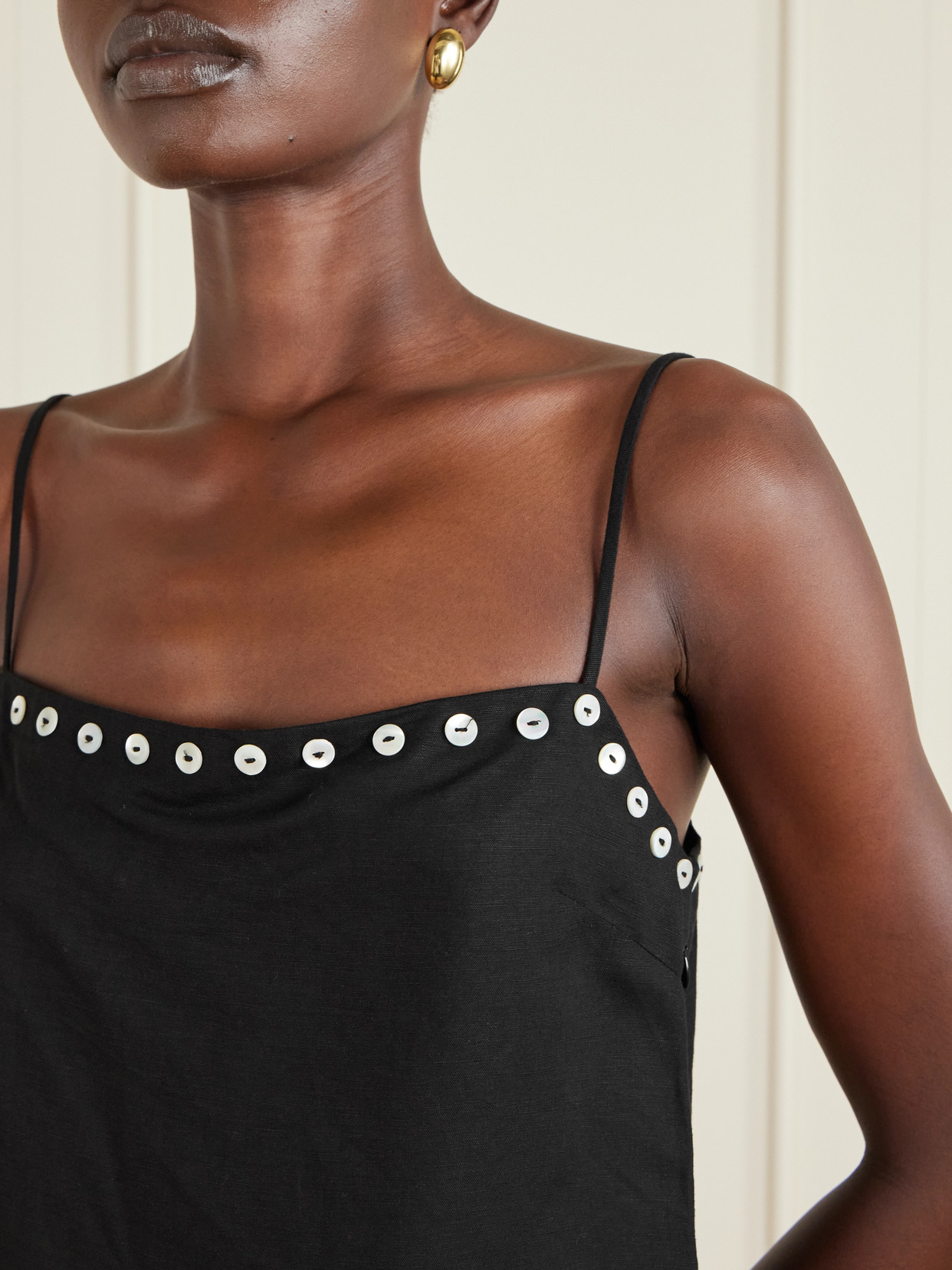 Staud Kirra Button-detailed Linen-blend Tank In Black
