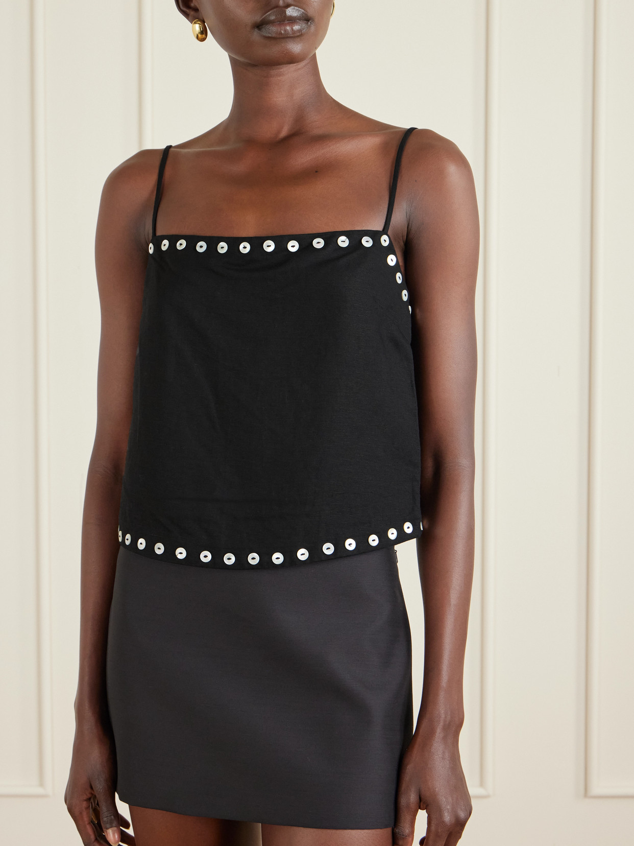 Staud Kirra Button-detailed Linen-blend Tank In Black