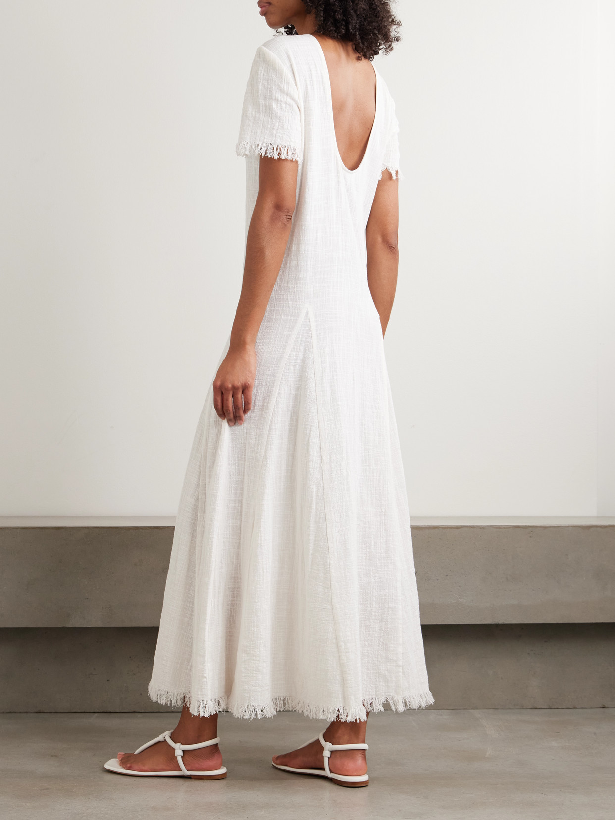 Staud Le Havre Fringed Cotton-gauze Midi Dress In White