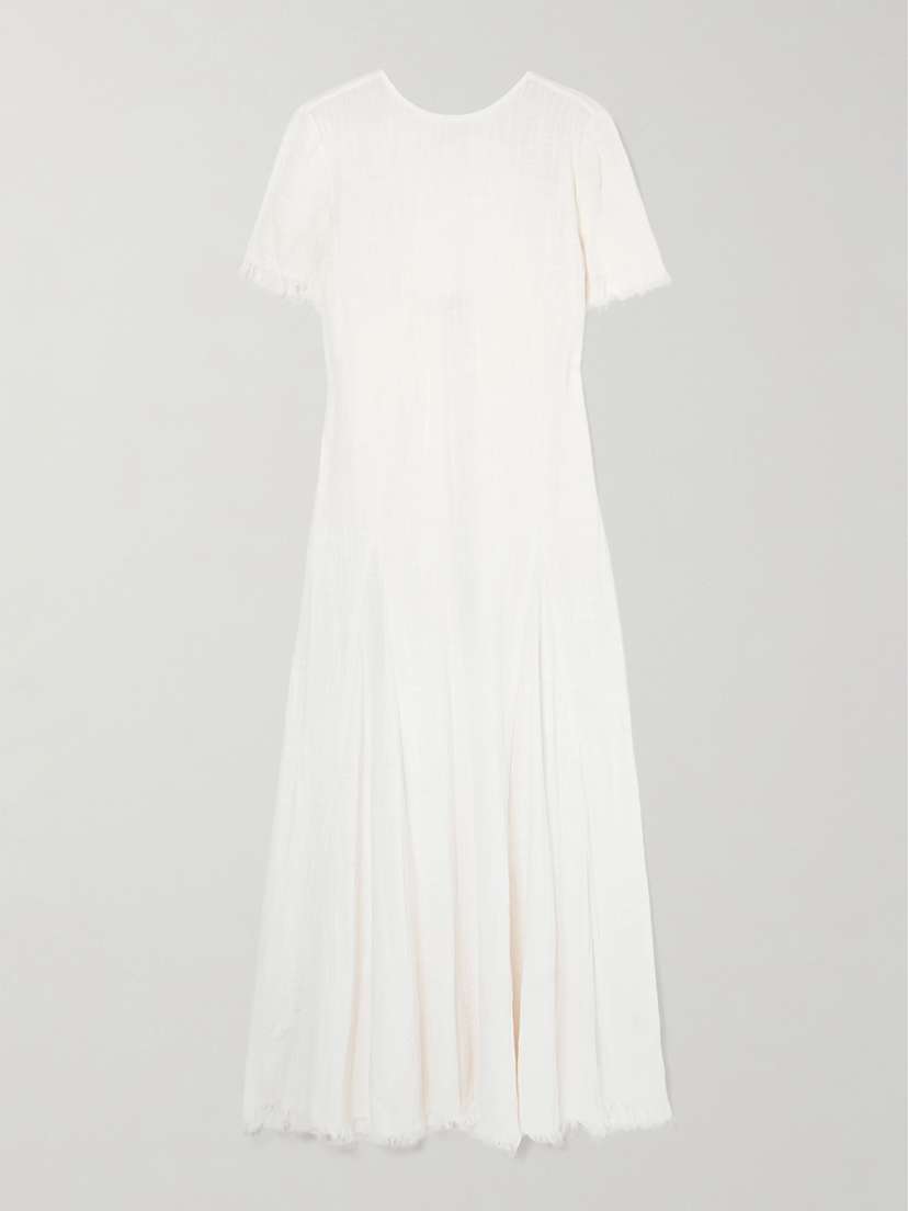 Staud Le Havre Fringed Cotton-gauze Midi Dress