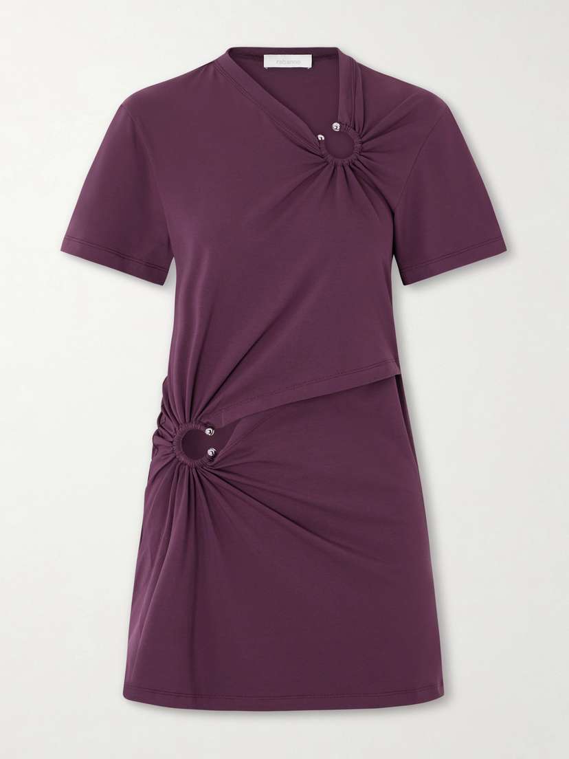 Rabanne Embellished Gathered Cut-out Cotton-blend Jersey Mini Dress