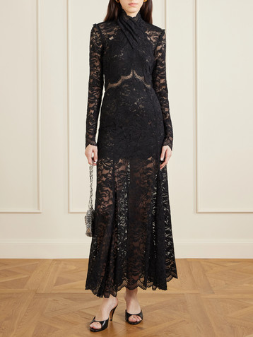 delora lace paneled dress Alice + Olivia Delora Lace Paneled Dress in Black