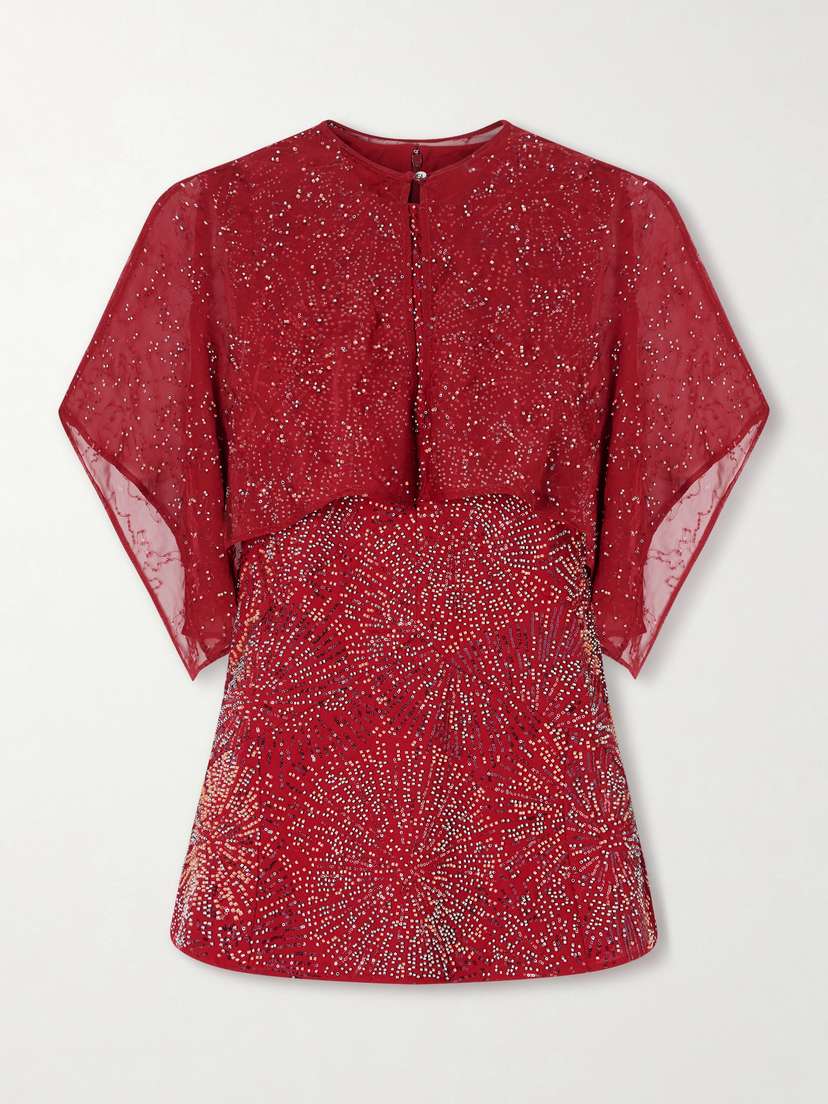 Rabanne Bead-embellished Crepe And Chiffon Blouse