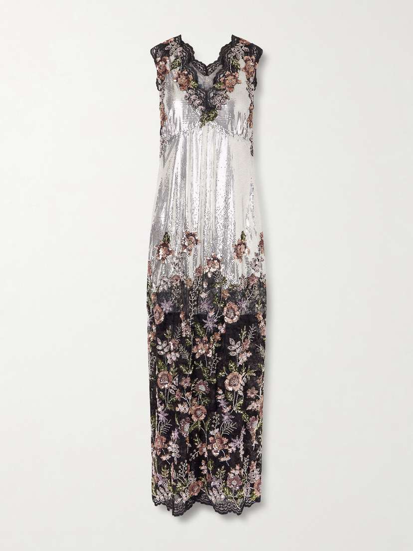 Rabanne Embellished Lace-trimmed Chainmail Midi Dress - Women's Clothing