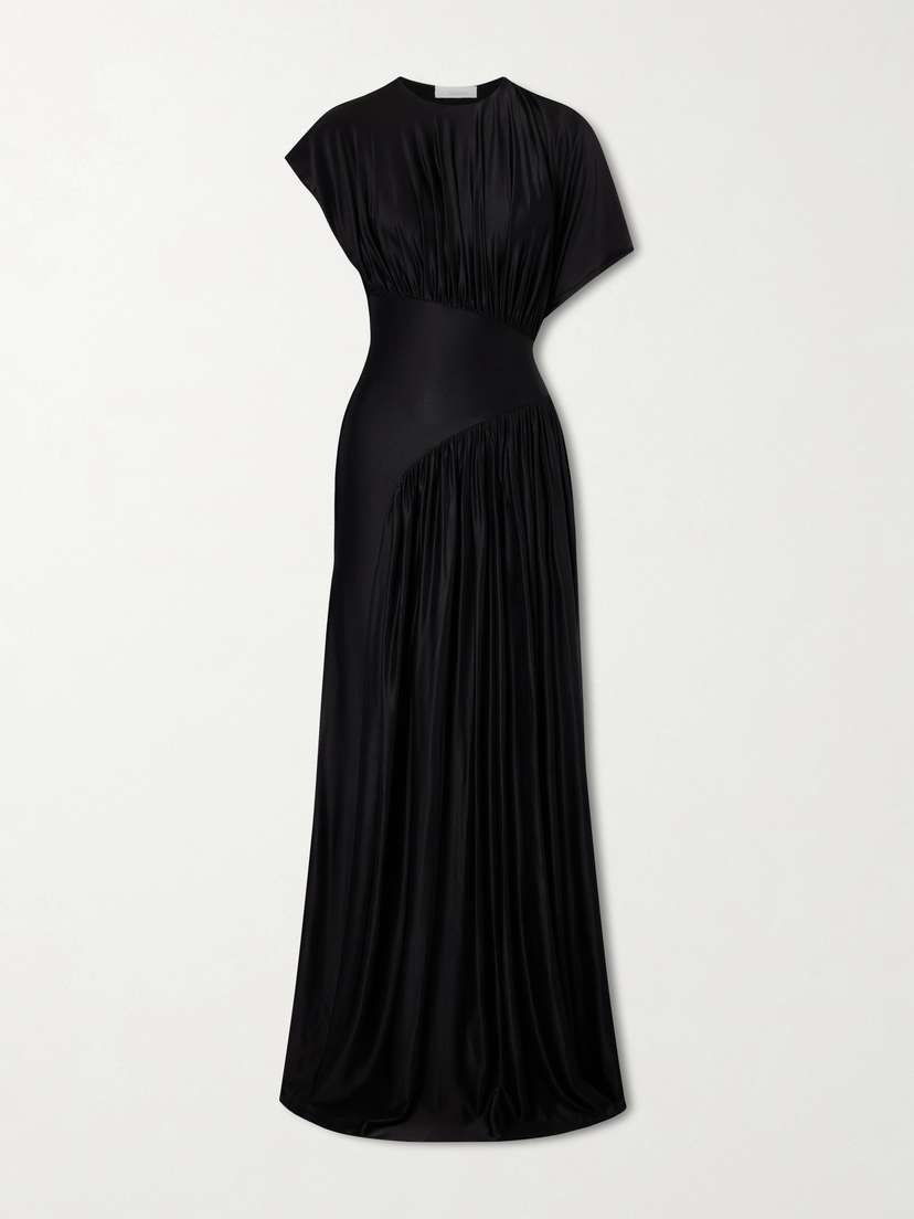Rabanne Asymmetric Gathered Satin Maxi Dress