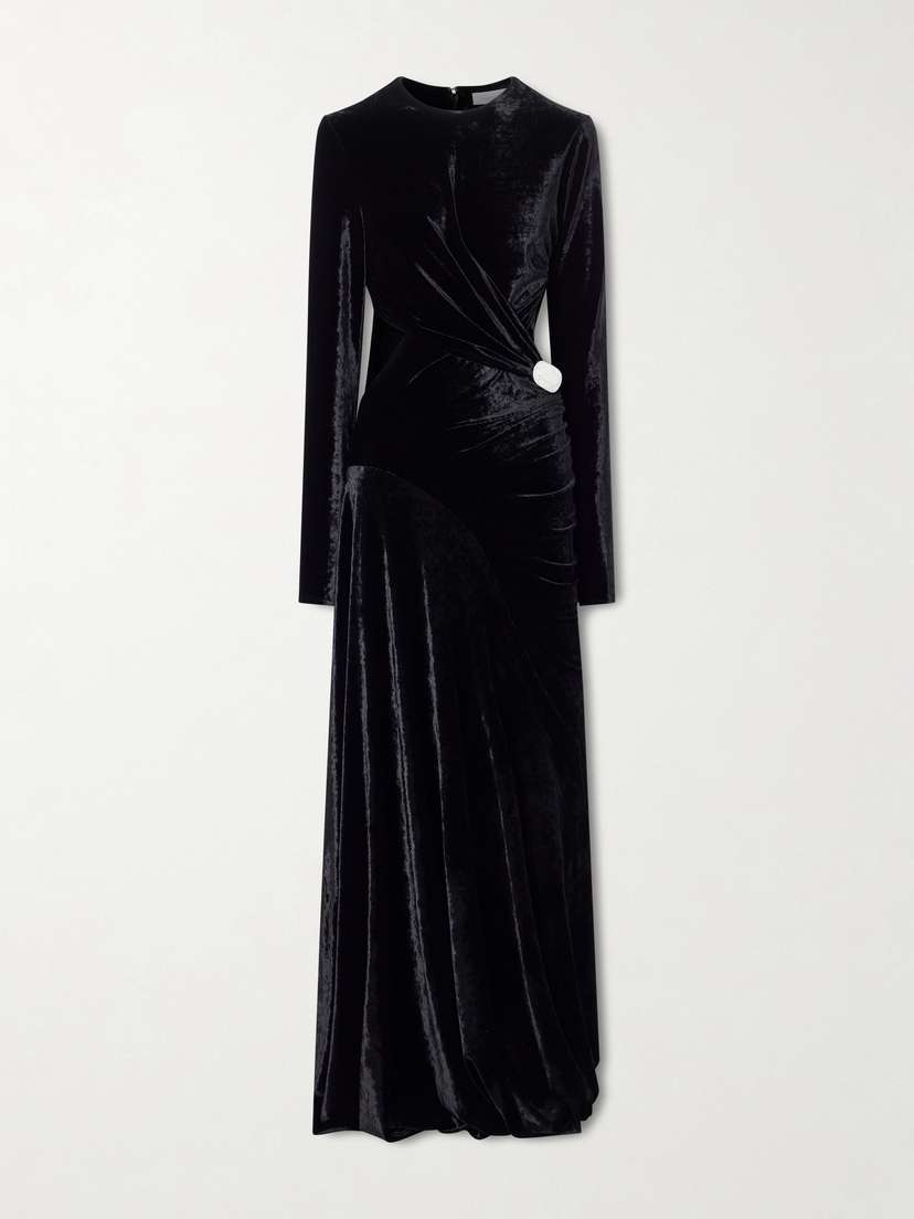Rabanne Embellished Cutout Velvet Maxi Dress
