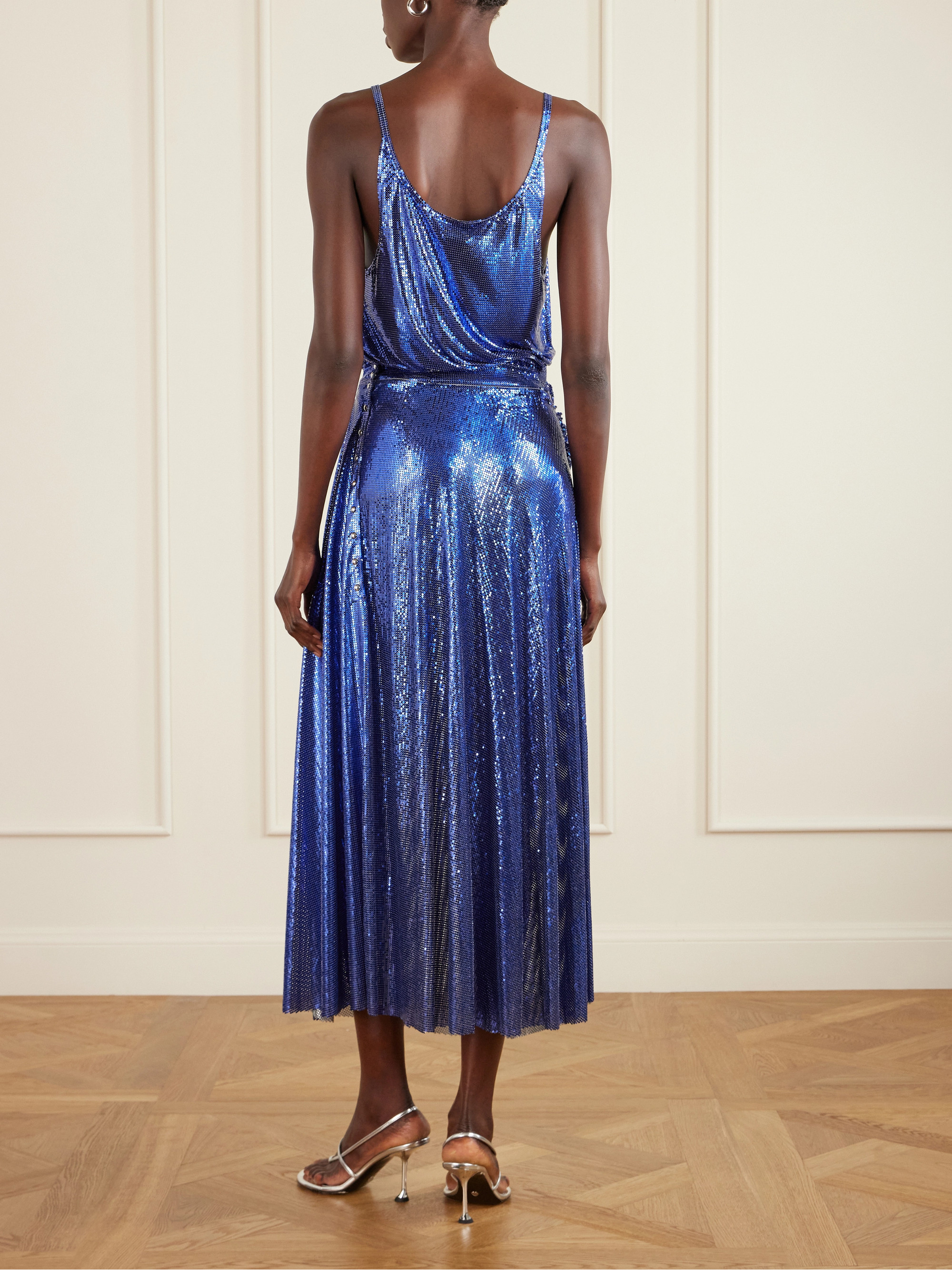 Rabanne - Draped pleated chainmail midi dress | Plush