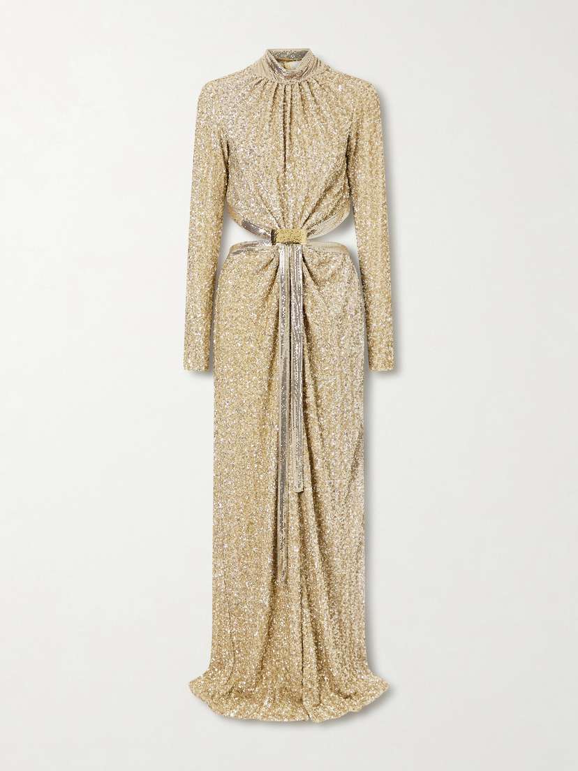 Rabanne Chainmail-trimmed Cutout Sequined Tulle Gown