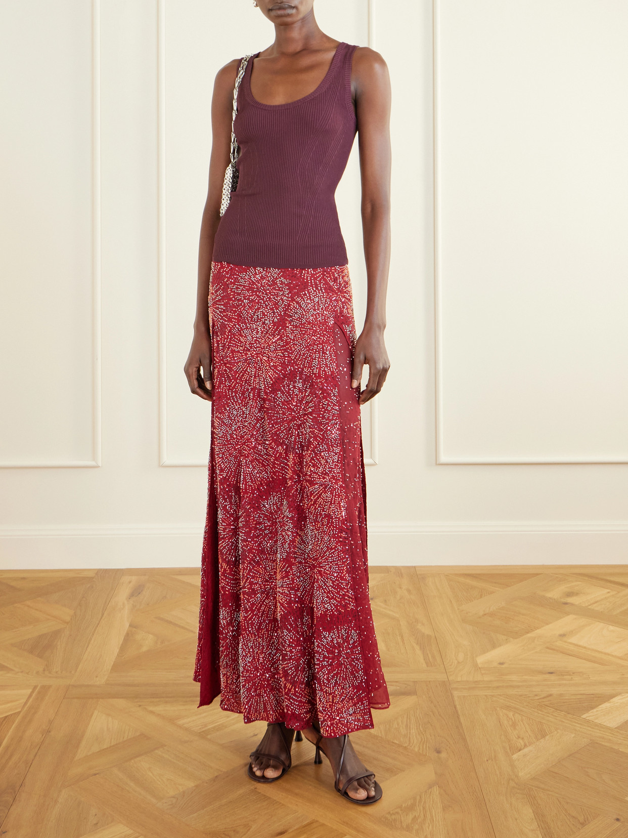 Rabanne Bead-embellished Chiffon Maxi Skirt In Multi