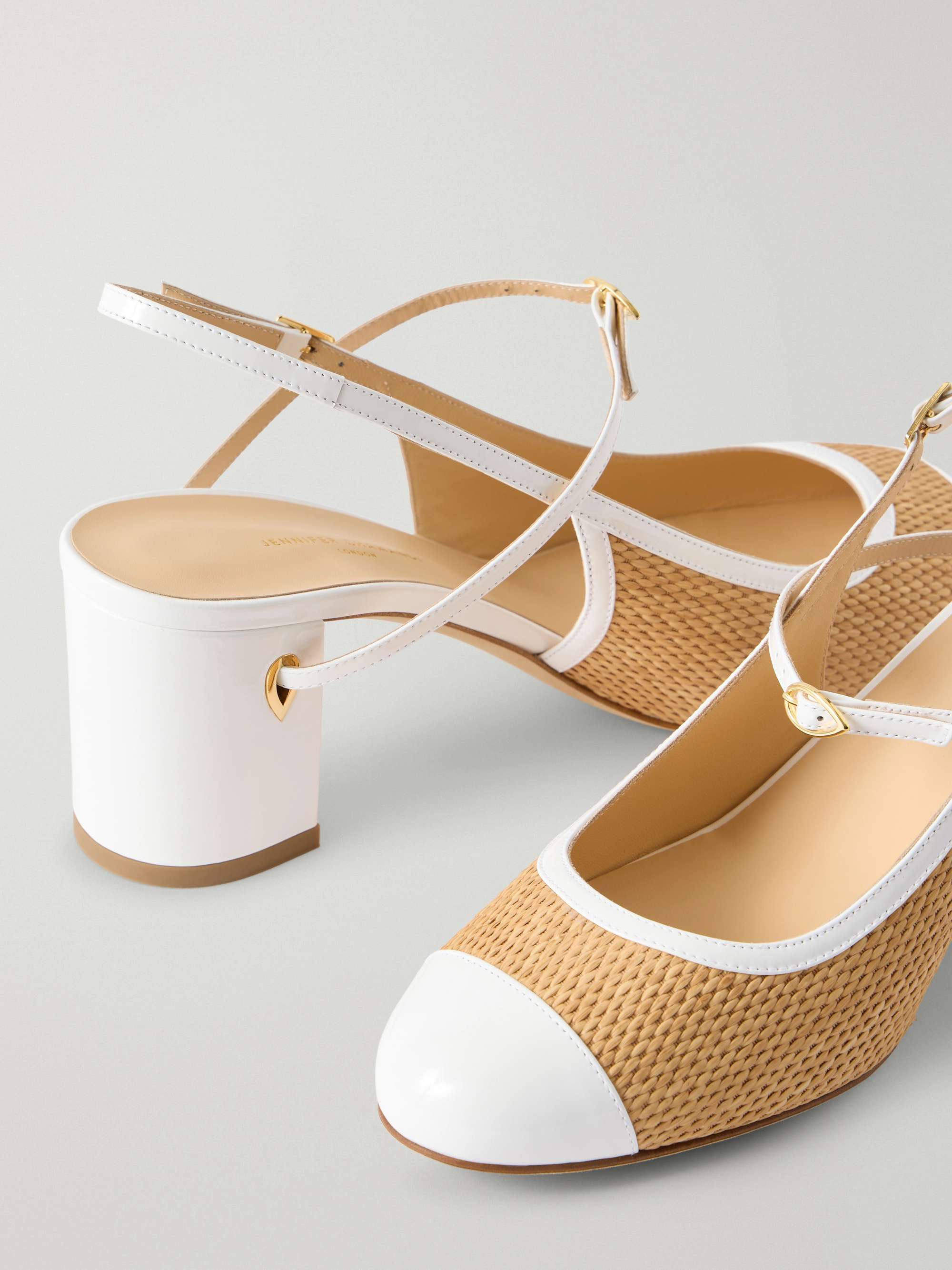 JENNIFER CHAMANDI Leather and raffia pumps | NET-A-PORTER