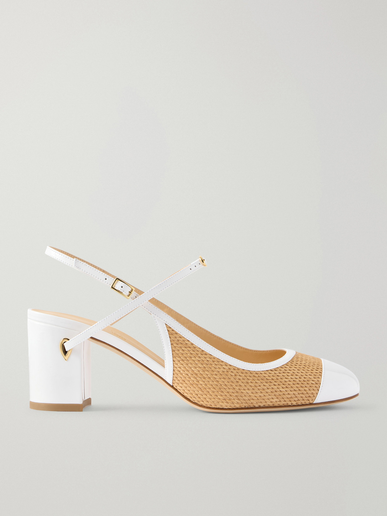 Jennifer Chamandi Leather And Raffia Pumps In White