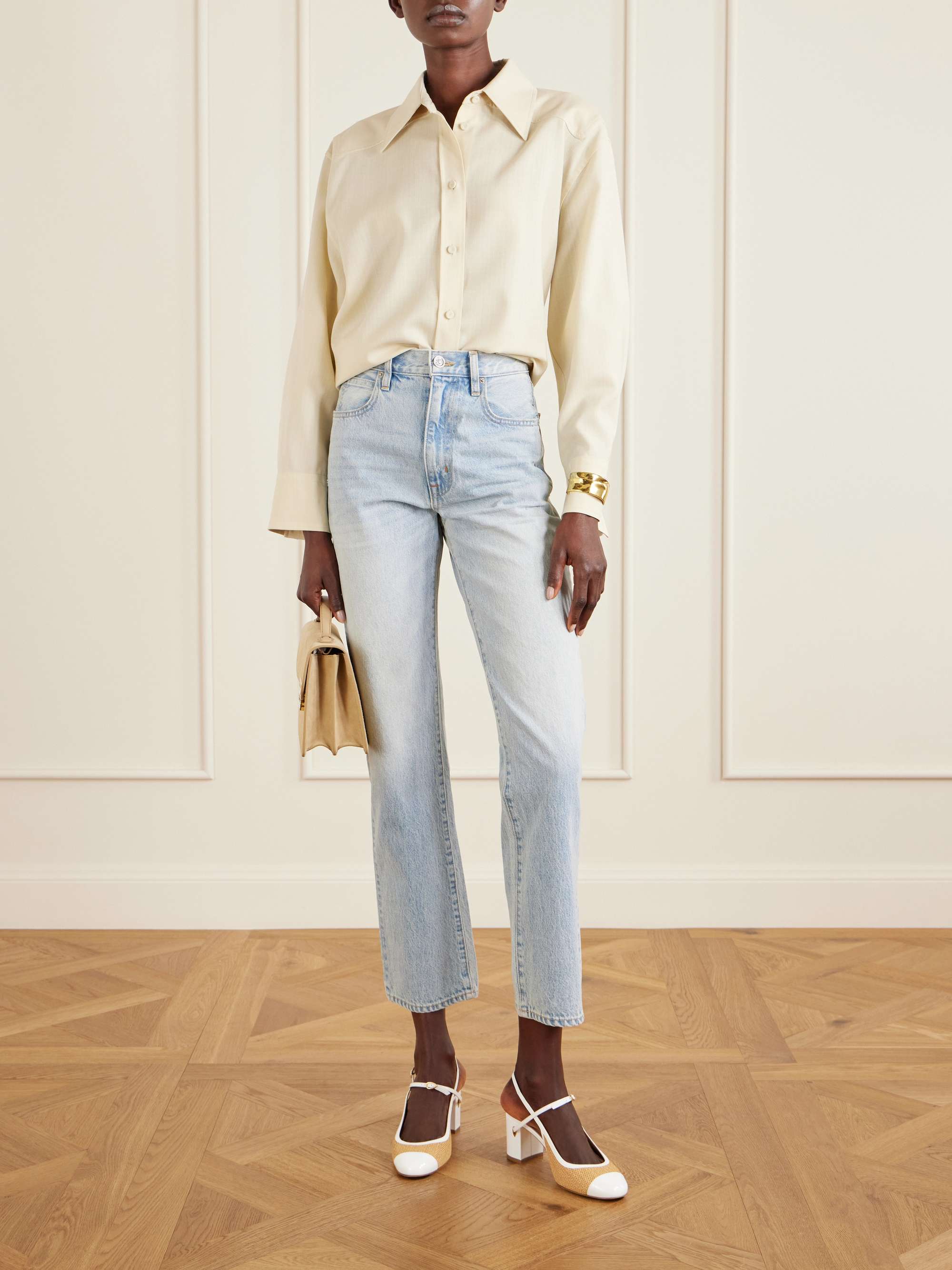 JENNIFER CHAMANDI Leather and raffia pumps | NET-A-PORTER