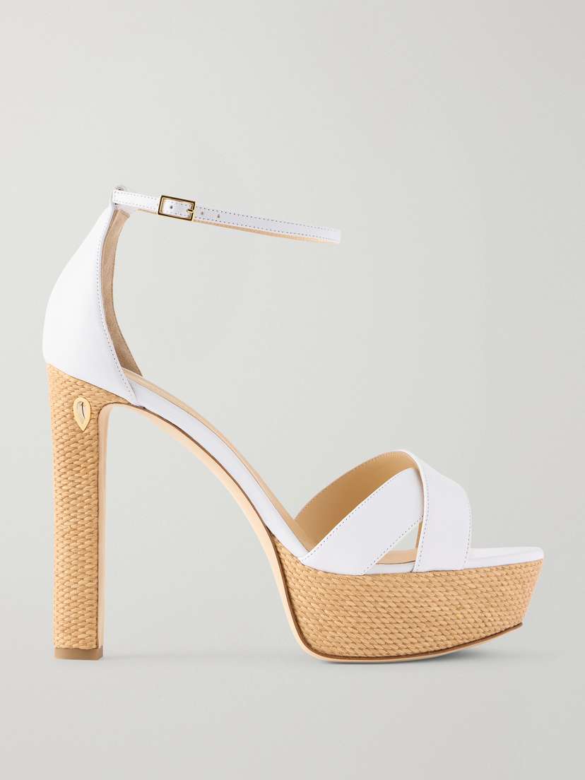 Jennifer Chamandi Leo Leather And Raffia Platform Sandals