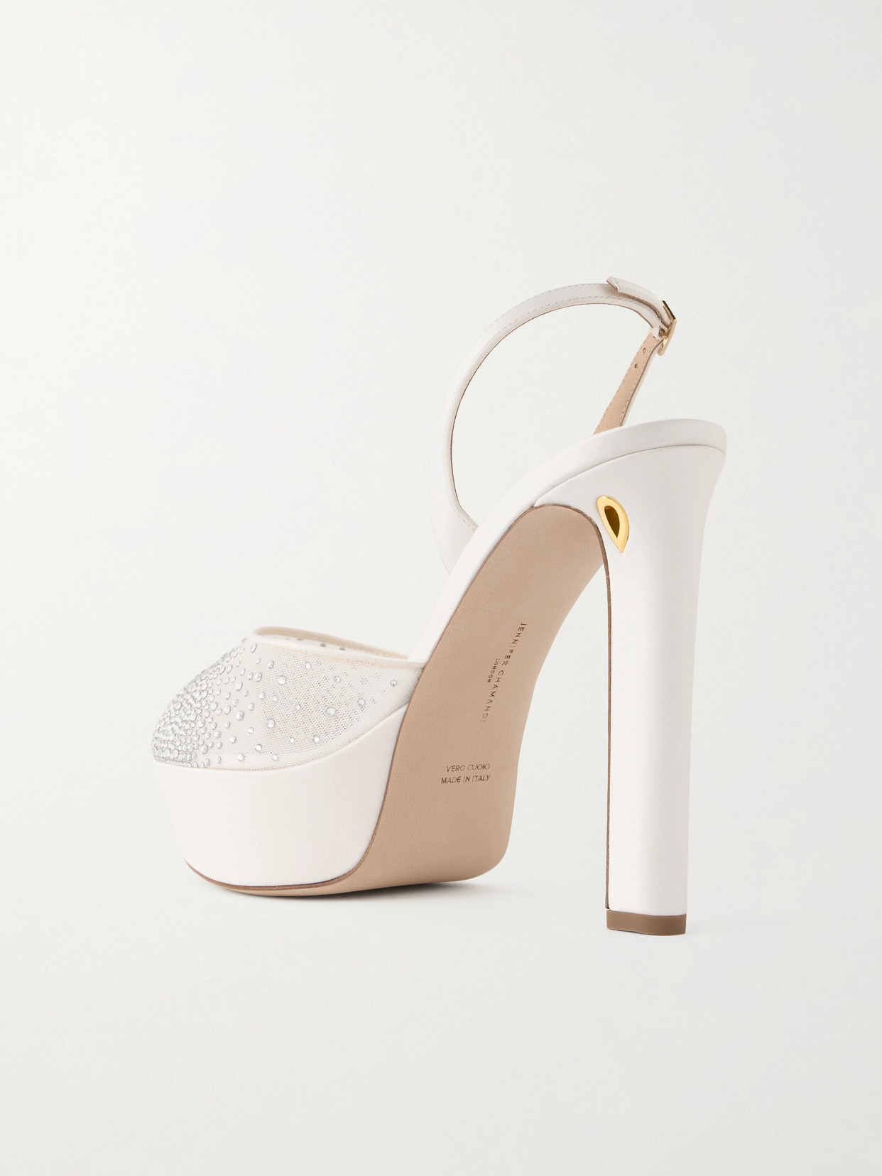 Jennifer Chamandi Antonio 130 Satin-trimmed Crystal-embellished Mesh Platform Sandals In White