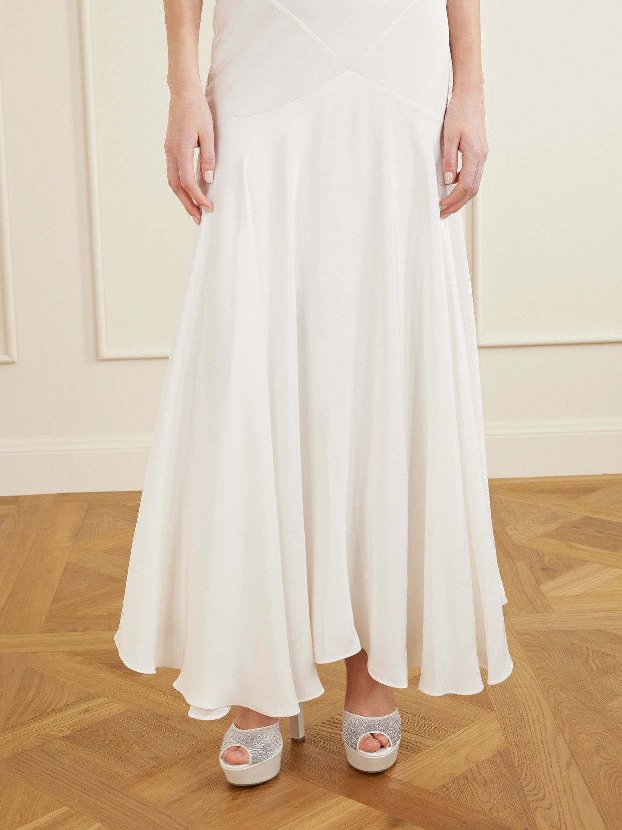 Jennifer Chamandi Antonio 130 Satin-trimmed Crystal-embellished Mesh Platform Sandals In White