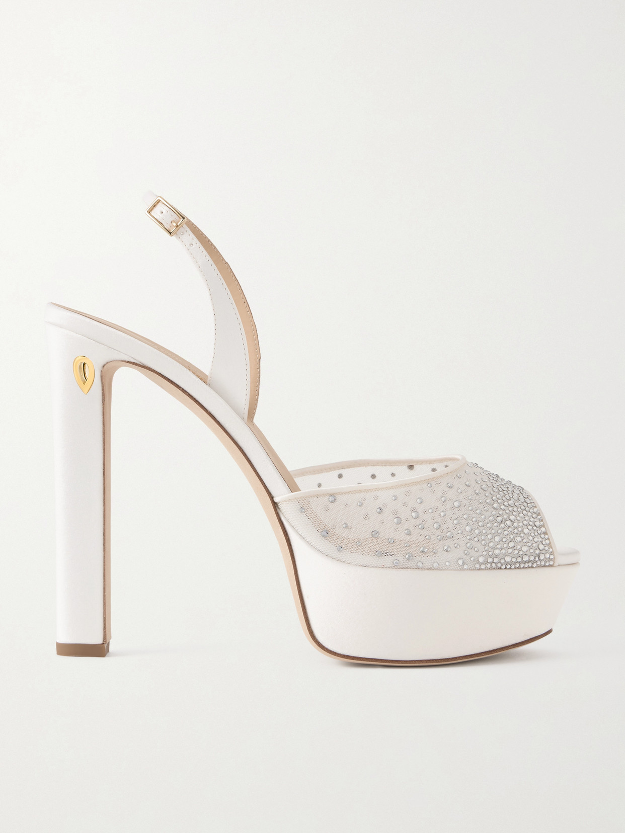 Jennifer Chamandi Antonio 130 Satin-trimmed Crystal-embellished Mesh Platform Sandals In White