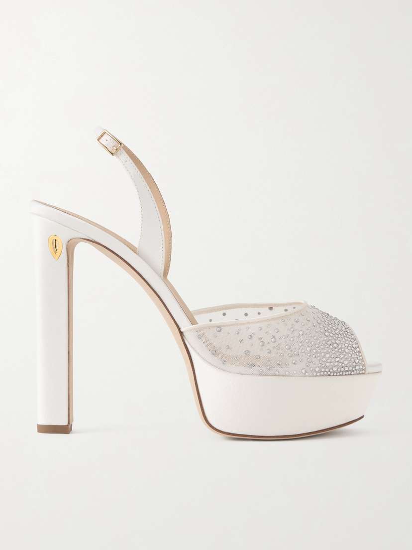 Jennifer Chamandi Antonio 130 Satin-trimmed Crystal-embellished Mesh Platform Sandals