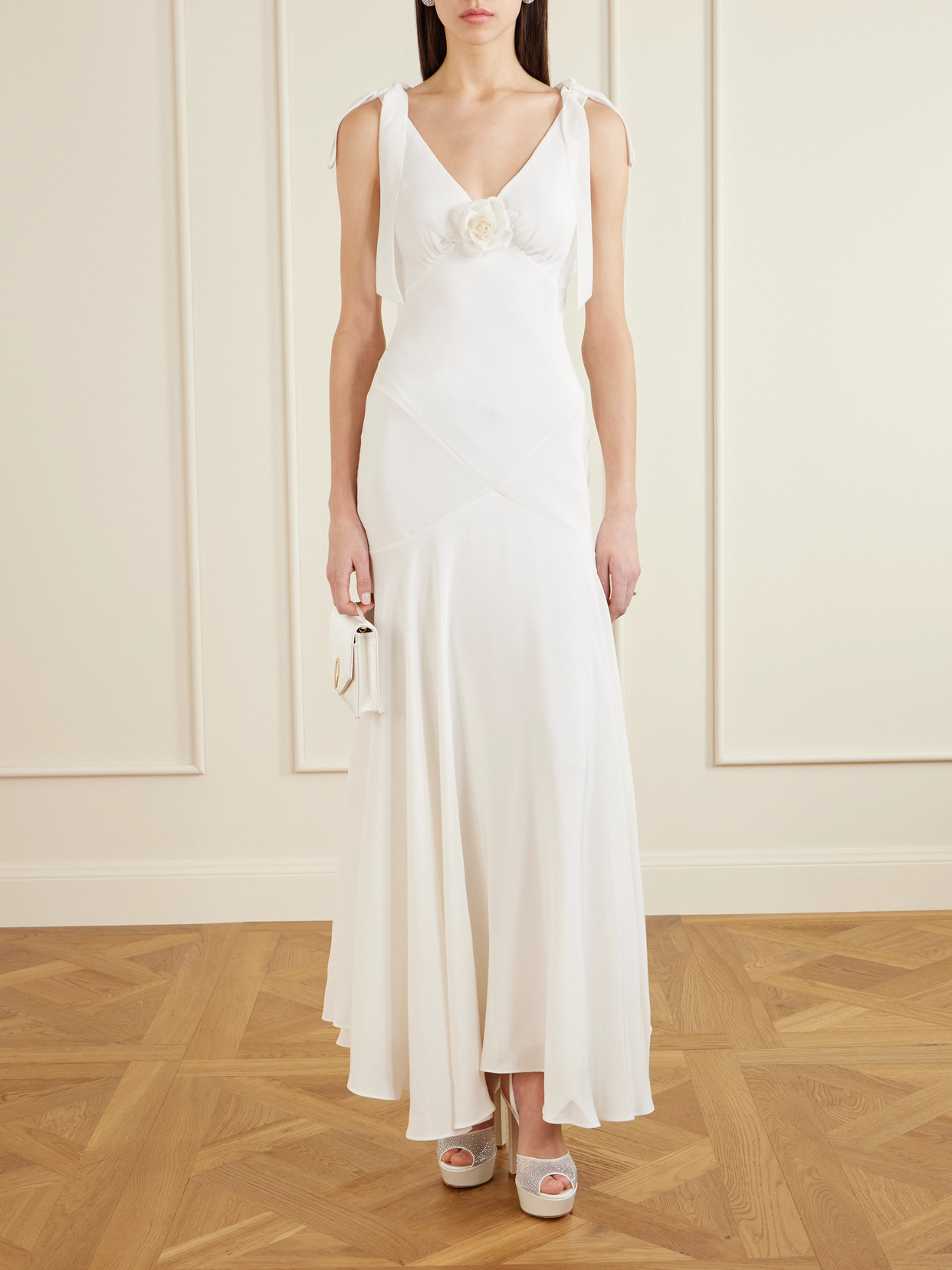 Jennifer Chamandi Antonio 130 Satin-trimmed Crystal-embellished Mesh Platform Sandals In White