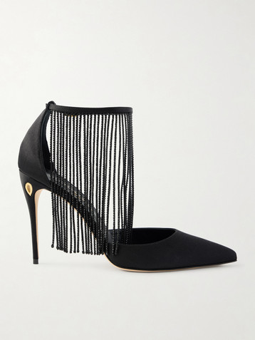 JENNIFER CHAMANDI Fernando 105 crystal-embellished fringed satin pumps