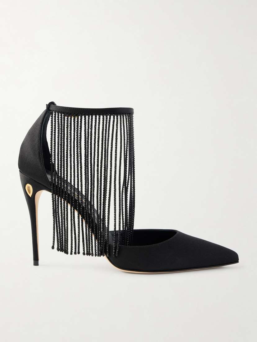 Jennifer Chamandi Fernando 105 Crystal-embellished Fringed Satin Pumps