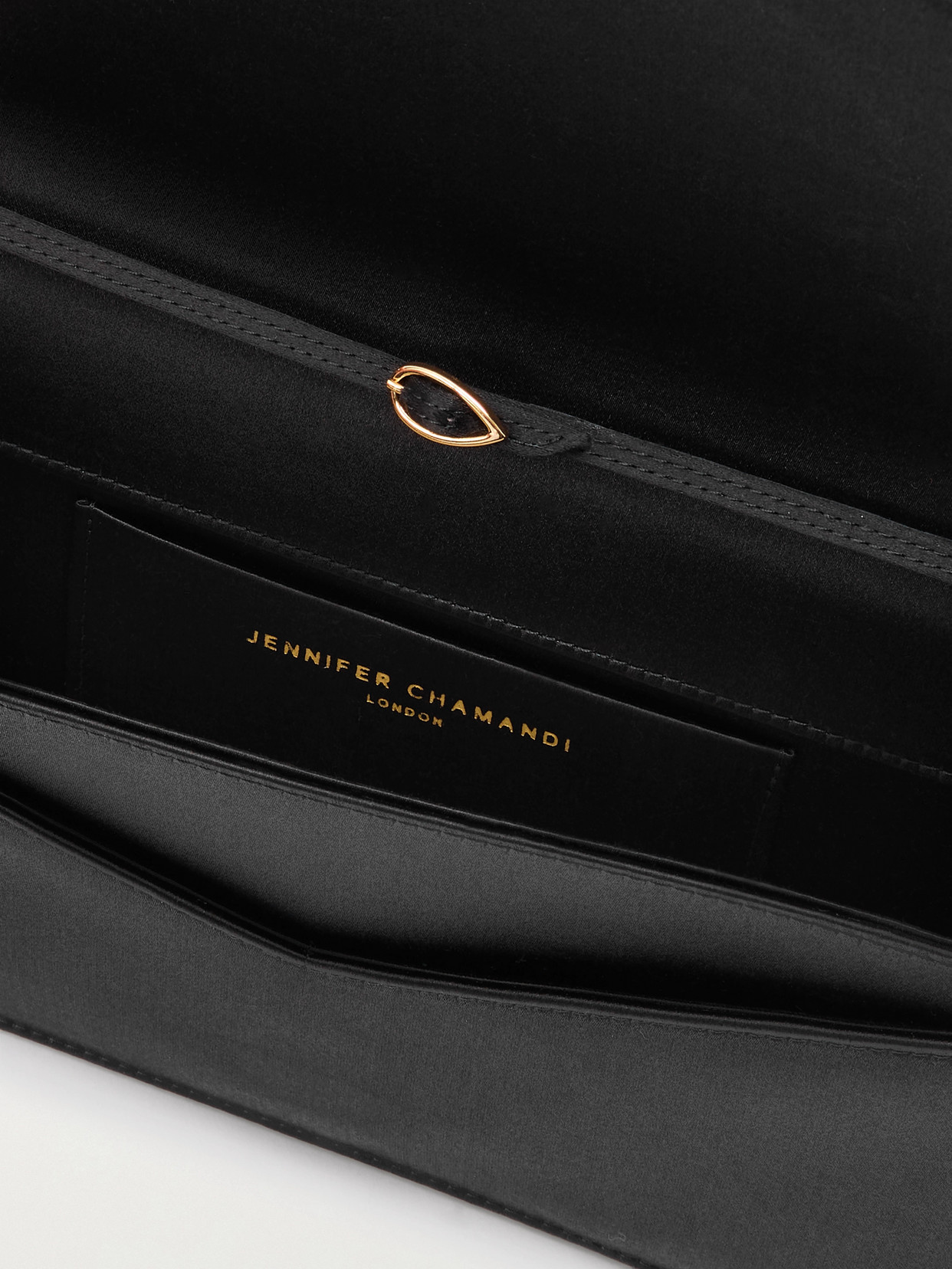 Jennifer Chamandi Le 8 Crystal-embellished Satin Clutch In Black