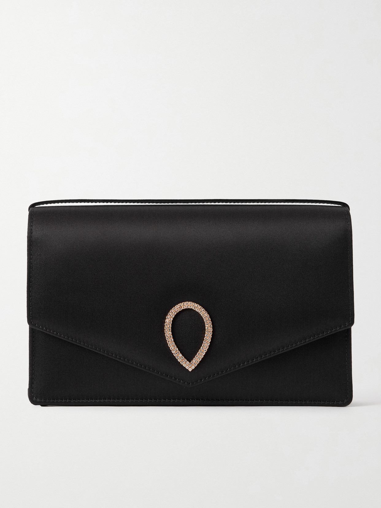 Jennifer Chamandi Le 8 Crystal-embellished Satin Clutch In Black
