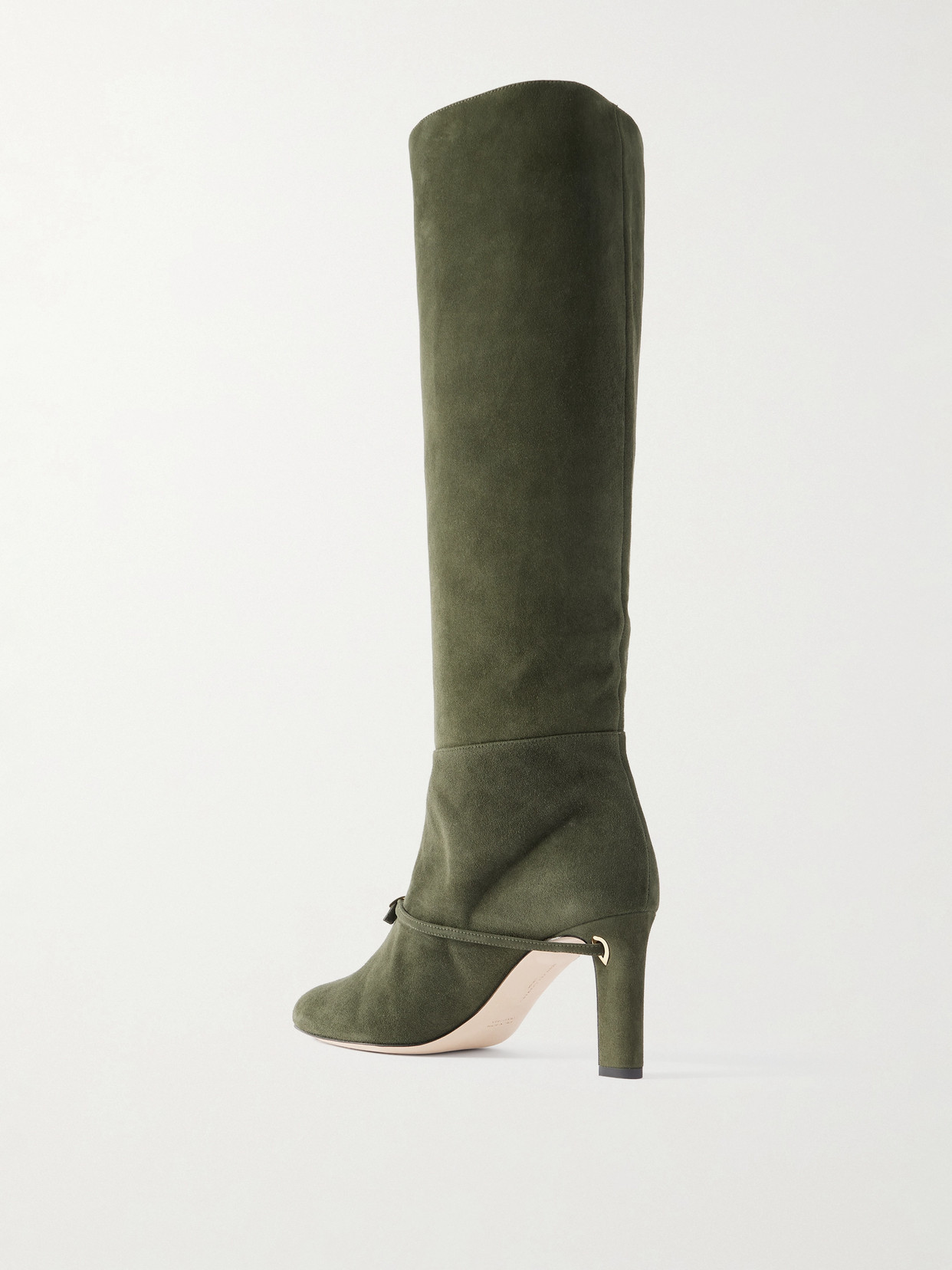 Jennifer Chamandi Samuele 85 Buckled Suede Knee Boots In Green