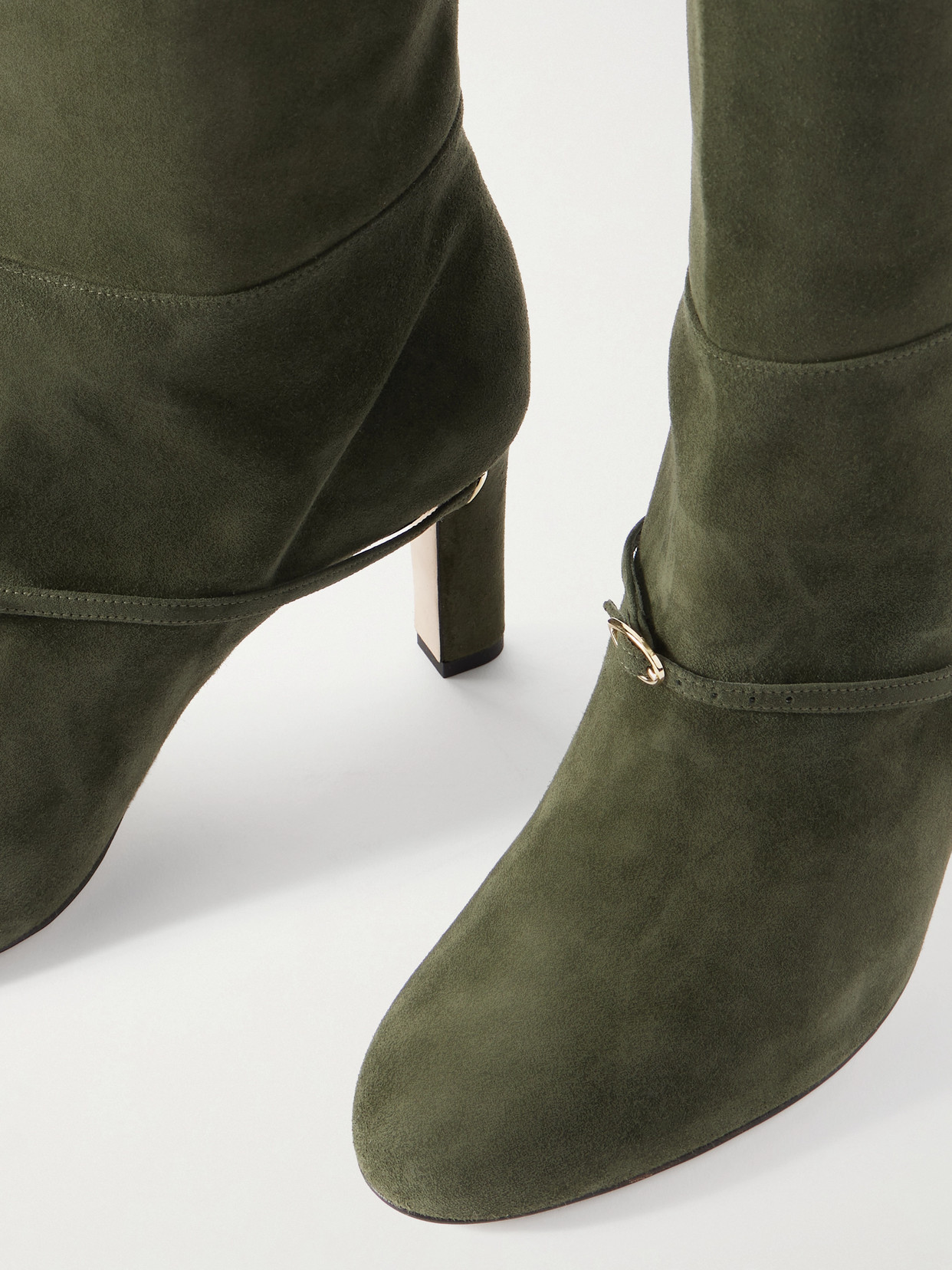 Jennifer Chamandi Samuele 85 Buckled Suede Knee Boots In Green