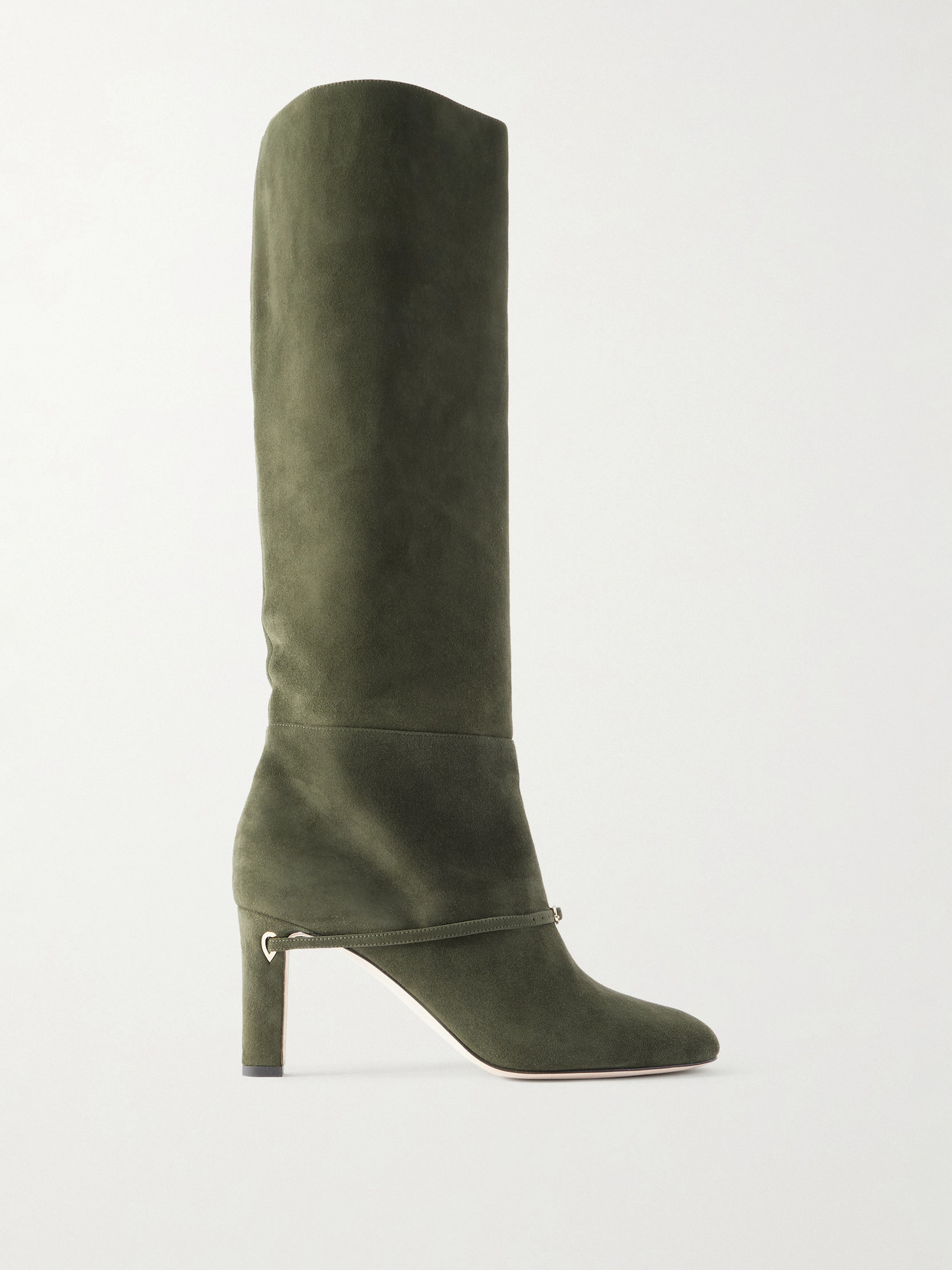 Jennifer Chamandi Samuele 85 Buckled Suede Knee Boots In Green