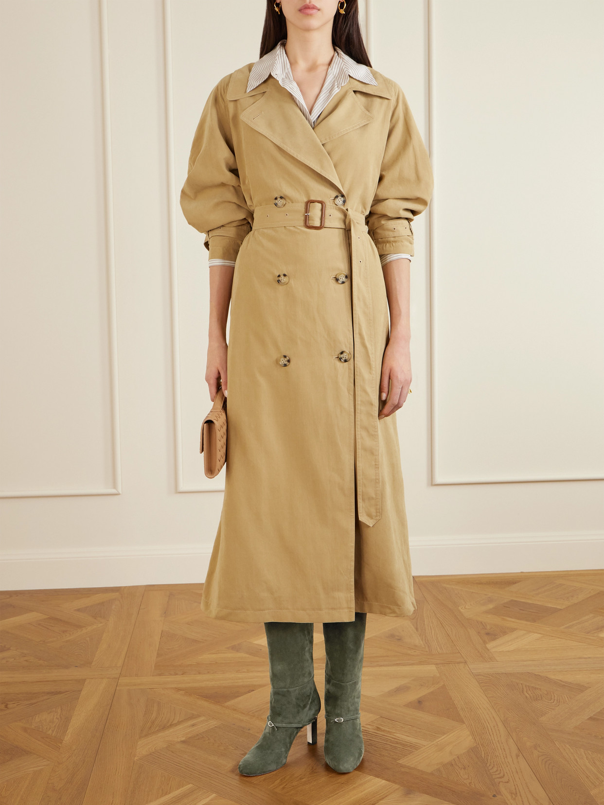 Jennifer Chamandi Samuele 85 Buckled Suede Knee Boots In Green