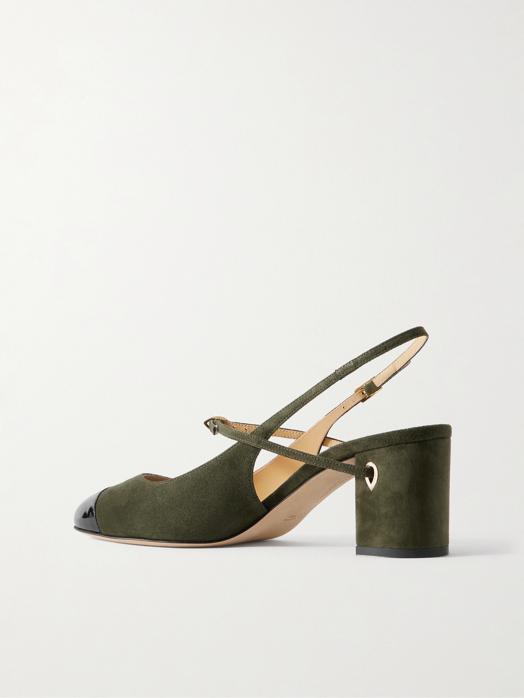 JENNIFER CHAMANDI Mattia 65 patent leather-trimmed suede slingback pumps