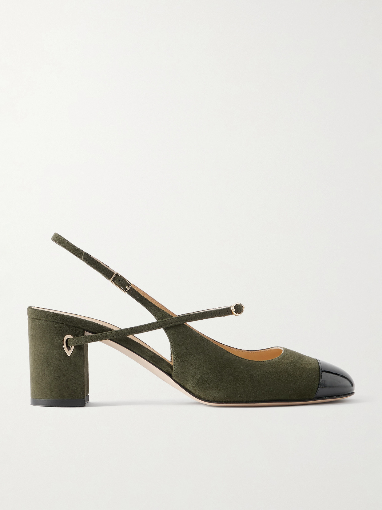 Jennifer Chamandi Mattia 65 Patent Leather-trimmed Suede Slingback Pumps In Green