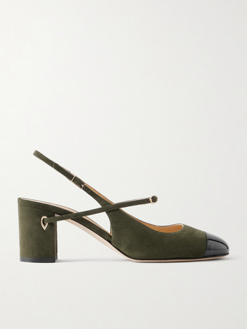 JENNIFER CHAMANDI Mattia 65 patent leather-trimmed suede slingback pumps