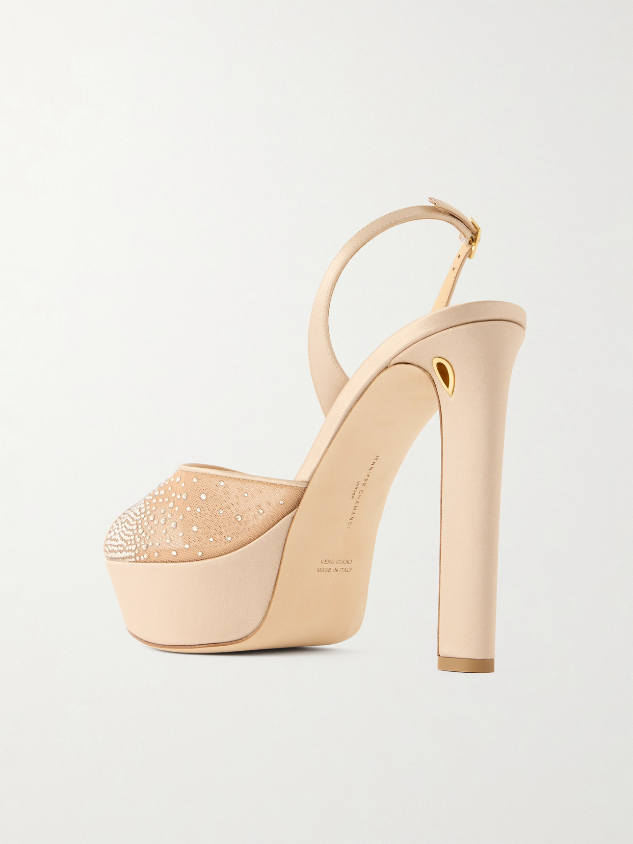 Jennifer Chamandi Antonio 130 Satin-trimmed Crystal-embellished Mesh Platform Sandals In Gray